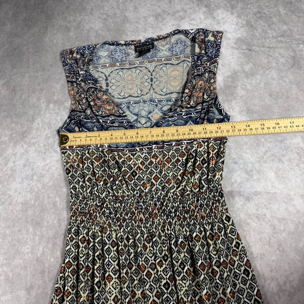 En Focus Studio Blue Geometric Paisley Smocked Waist Maxi Dress 6 Boho Peasant - Picture 6 of 7